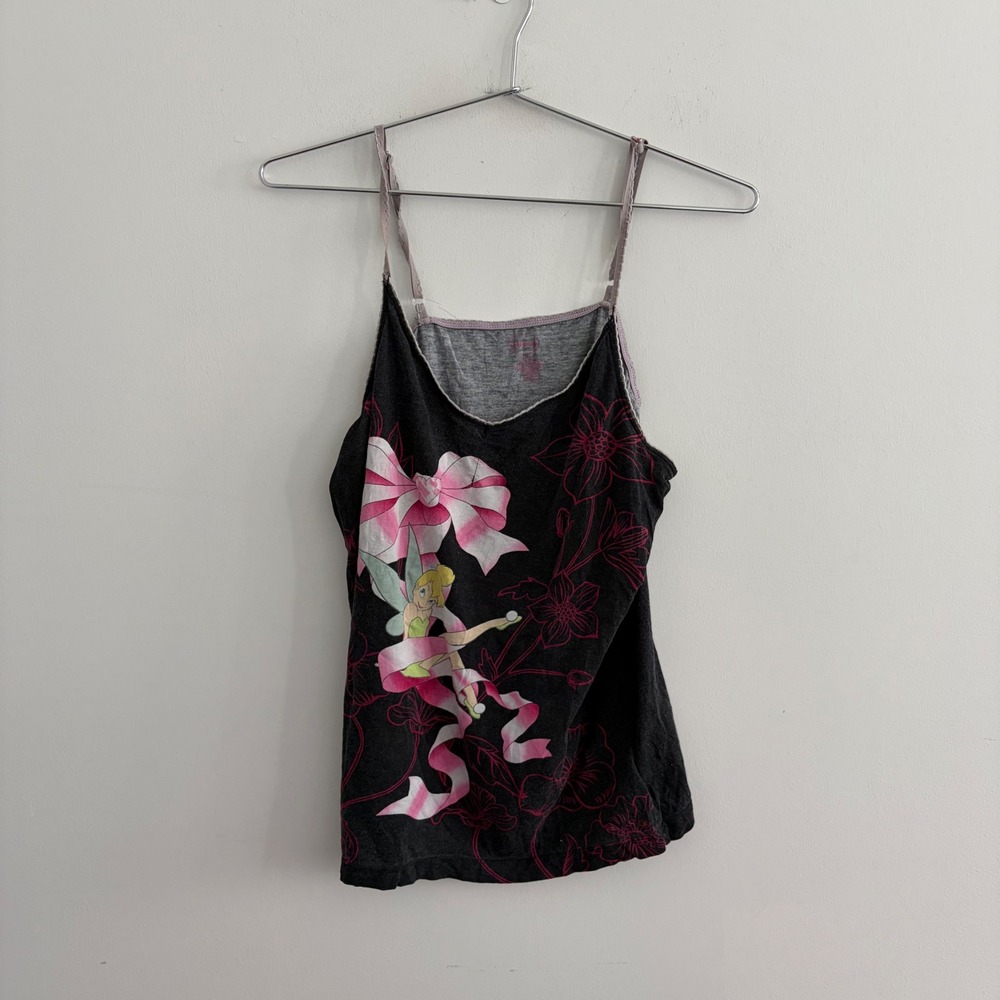 Disney Tinker Bell Graphic Cami Tank Top Grey Pink XL